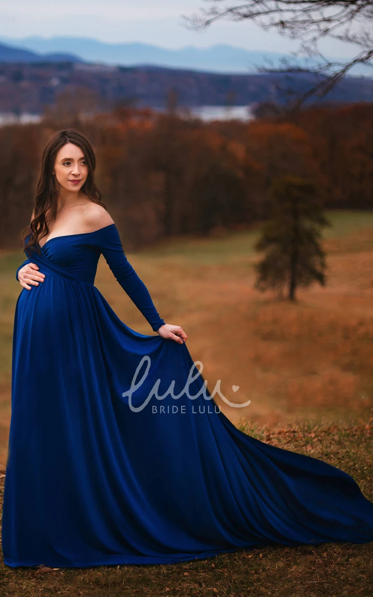 Court Train A-Line Maternity Dress with Long Sleeves and Empire Waist