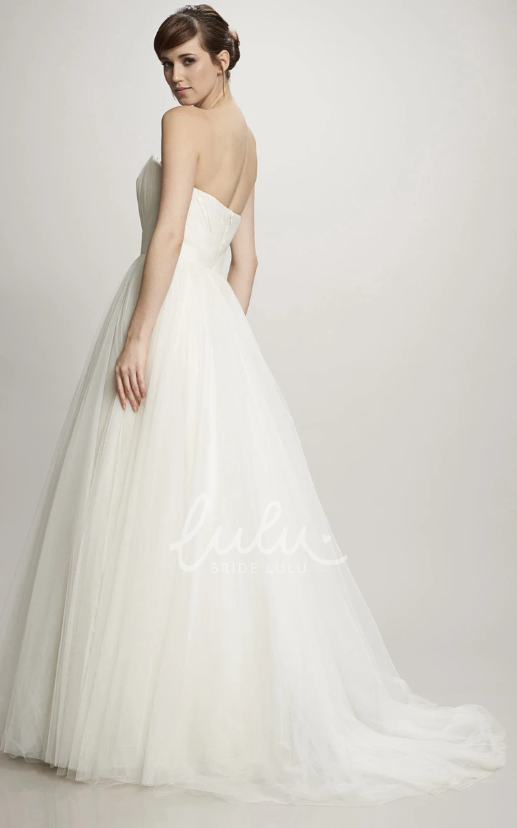 Jeweled A-Line Tulle Wedding Dress with Ruching and Brush Train Elegant Bridal Gown