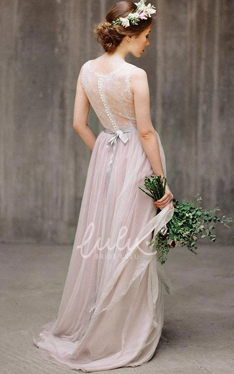 Tulle and Lace Ribbon Bridesmaid Dress with Illusion Back