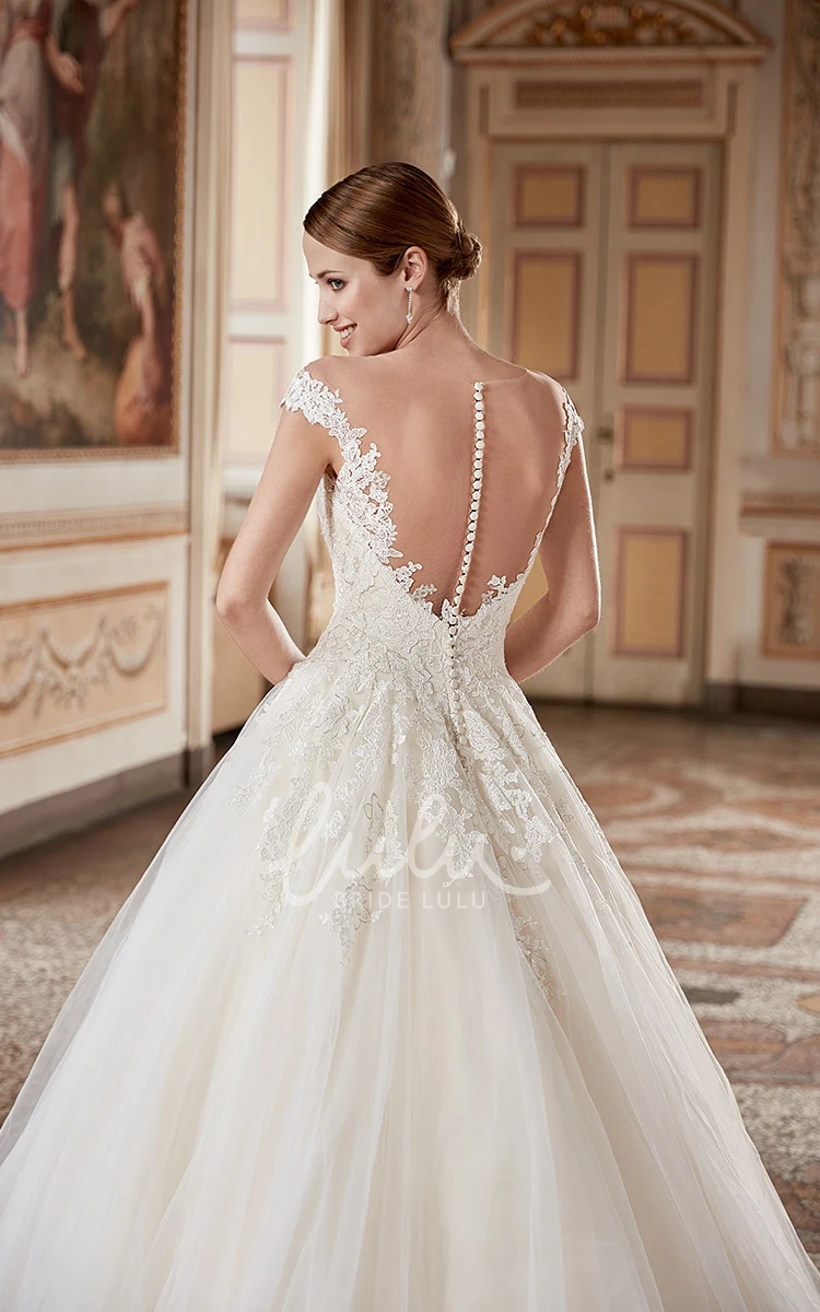 Appliqued Lace A-Line Wedding Dress with Cap Sleeves