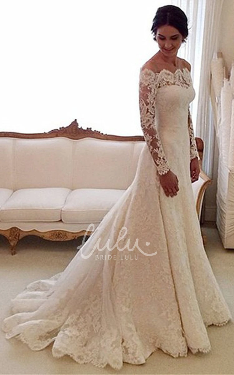 Off-the-Shoulder Vintage Lace A-Line Wedding Dress