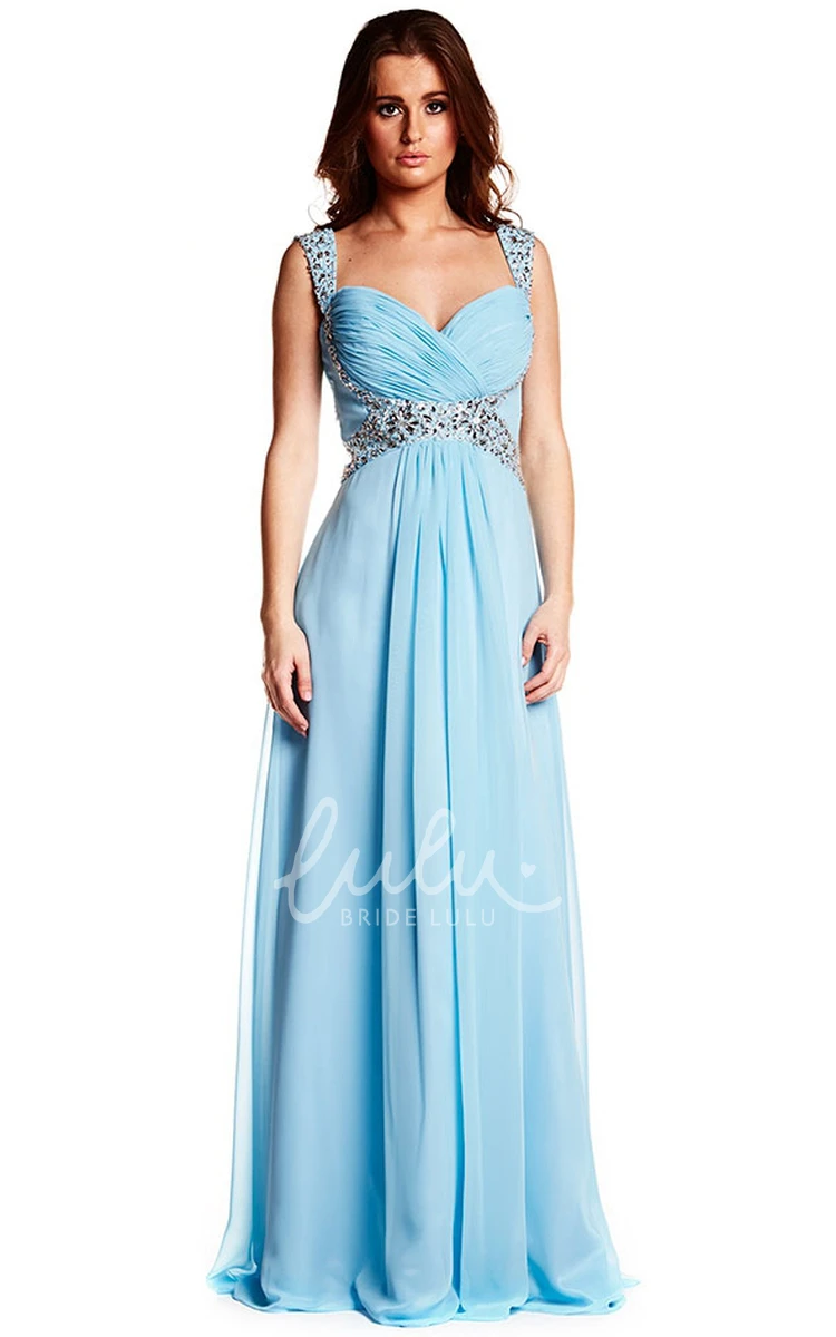 Beaded Chiffon Prom Dress with Strappy Criss-Cross Sleeveless Elegant Prom Dress