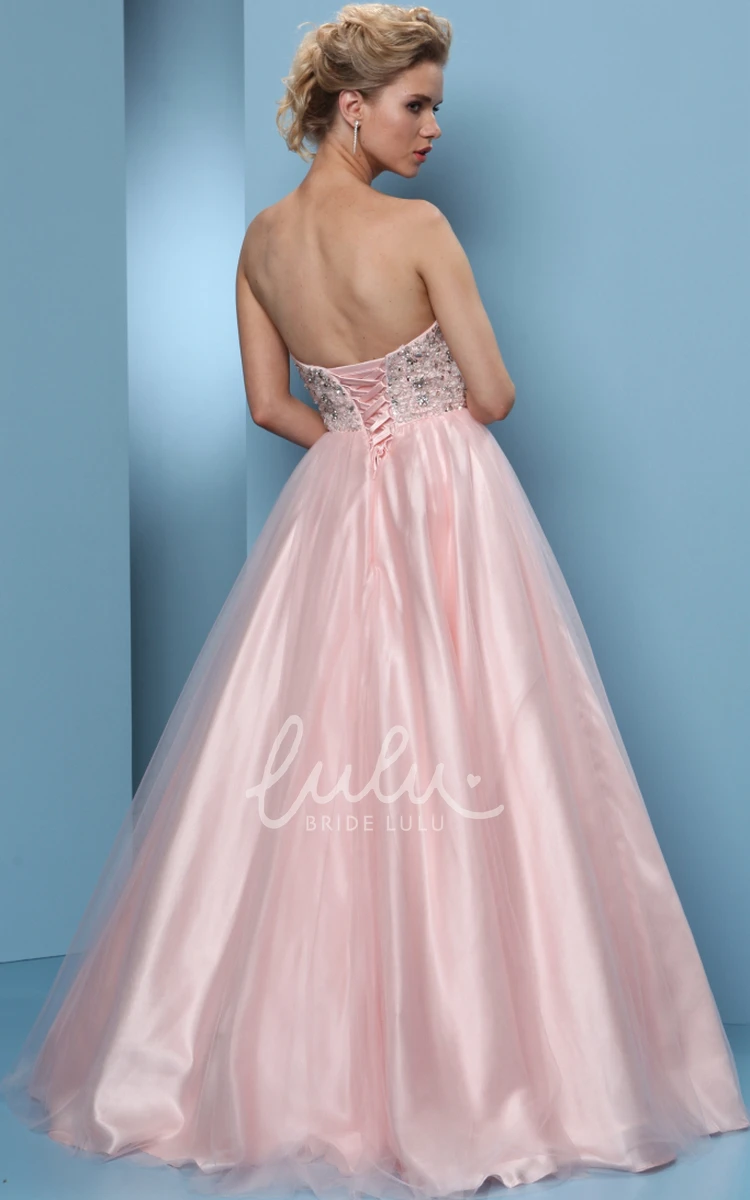 Beaded Sweetheart Tulle&Satin Ball Gown Prom Dress Floor-Length