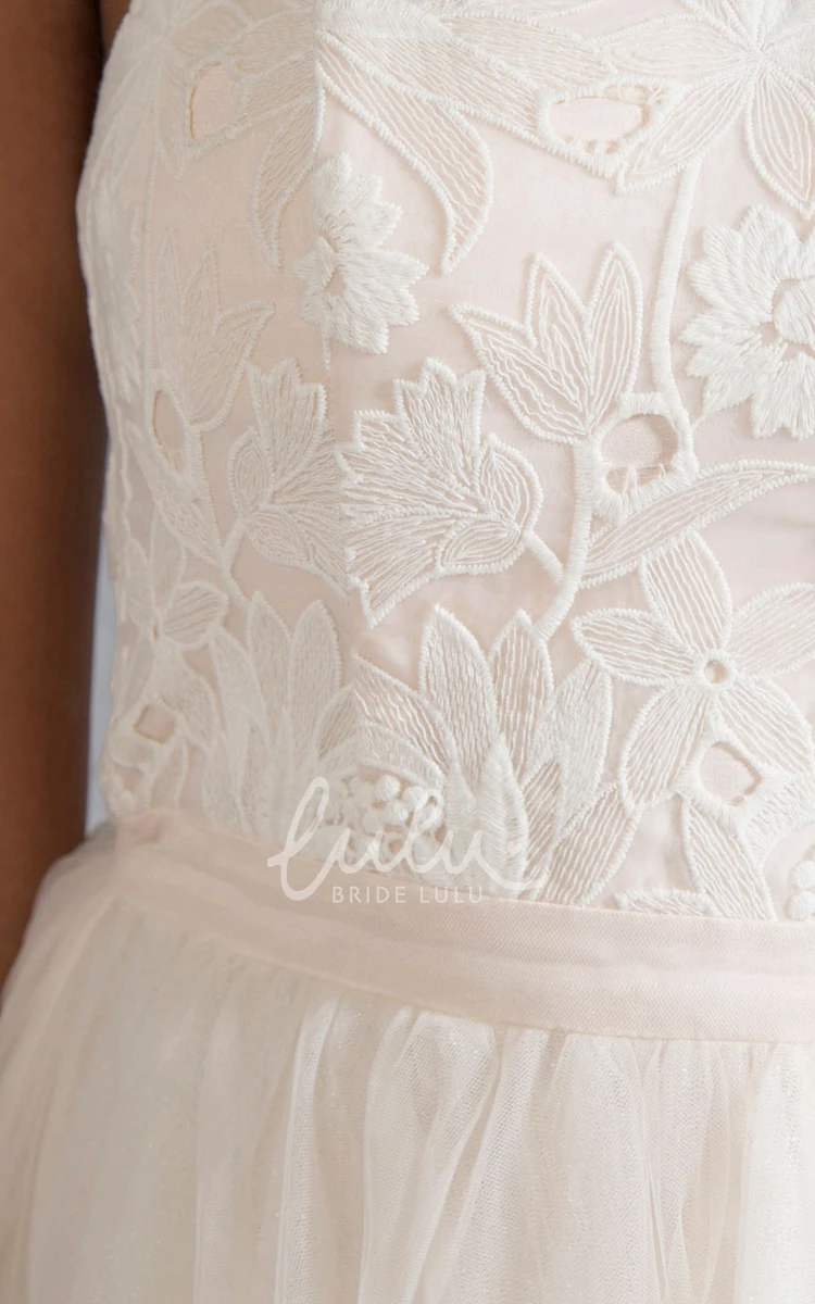 Appliqued Tulle Tea-Length Wedding Dress Sweetheart Sleeveless