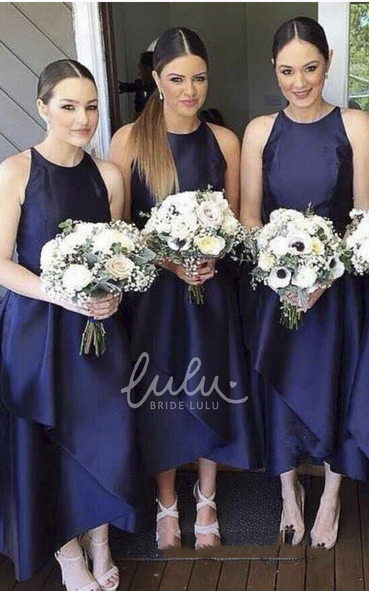 Ankle-Length A-line Satin Bridesmaid Dress with Sleeveless Design