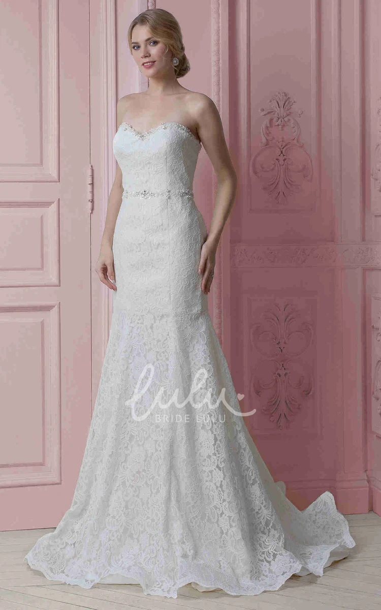 Jeweled Lace A-Line Sweetheart Wedding Dress with Zipper Elegant Bridal Gown