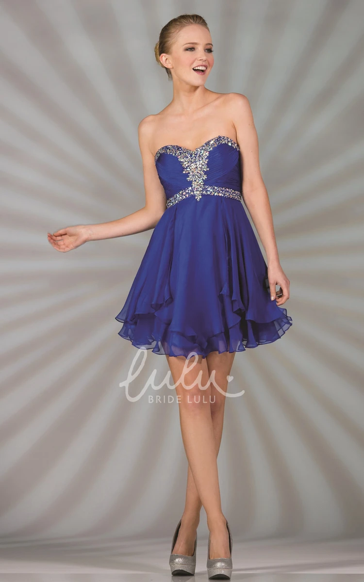 Short Sweetheart Chiffon A-Line Dress with Beading and Draping Prom Dress