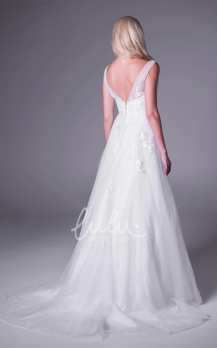 A-Line V-Neck Jeweled Maxi Sleeveless Tulle Plus Size Wedding Dress Sparkling Plus Size Wedding Dress