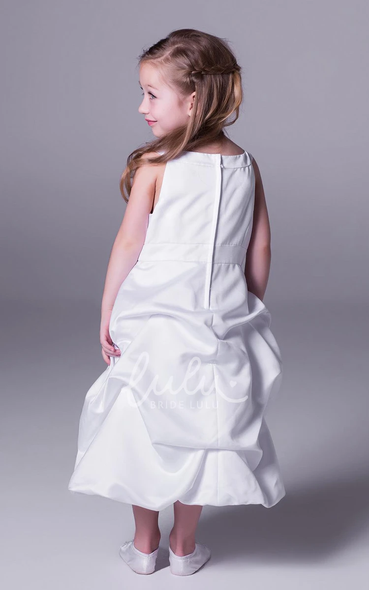 Satin A-Line Pick-Up Flower Girl Dress Scoop-Neck Sleeveless Tea-Length