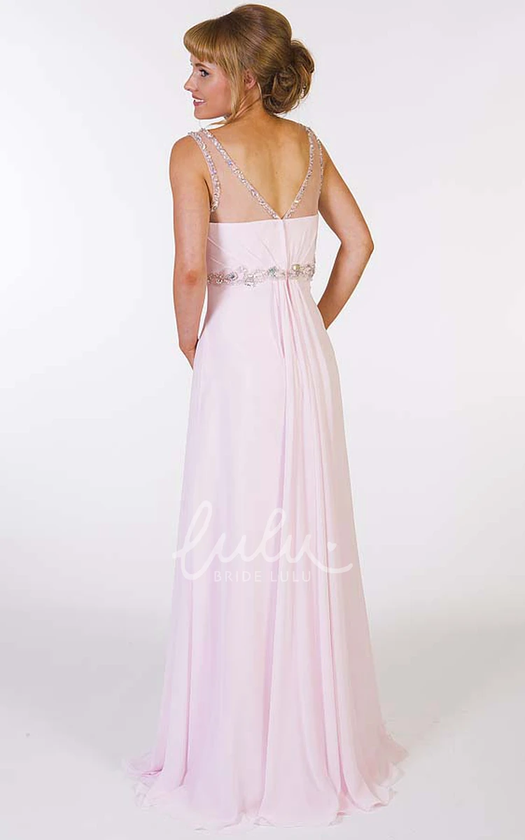 Beaded A-Line Chiffon Prom Dress with Scoop-Neck and Waist Jewellery Unique Prom Dress for Women