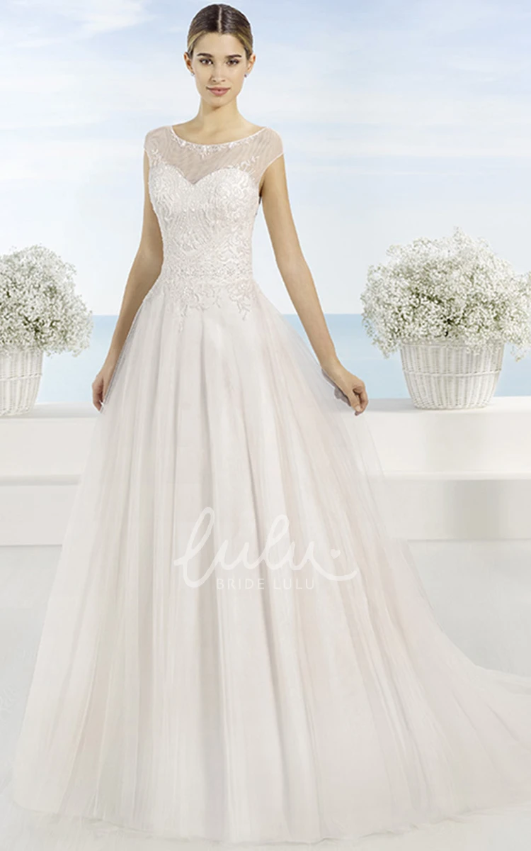 Appliqued One-Shoulder Tulle Wedding Dress Long & Flowy