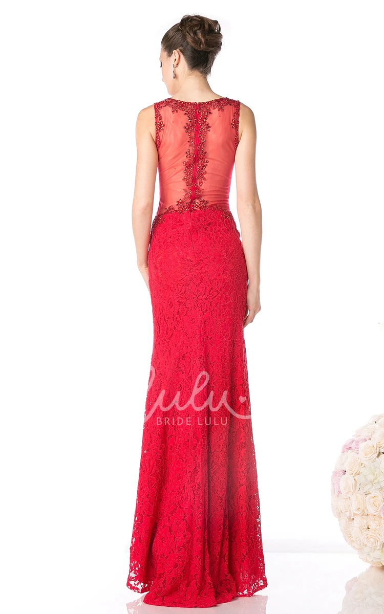 Lace Illusion High-Low Formal Dress with Beading Sheath Style