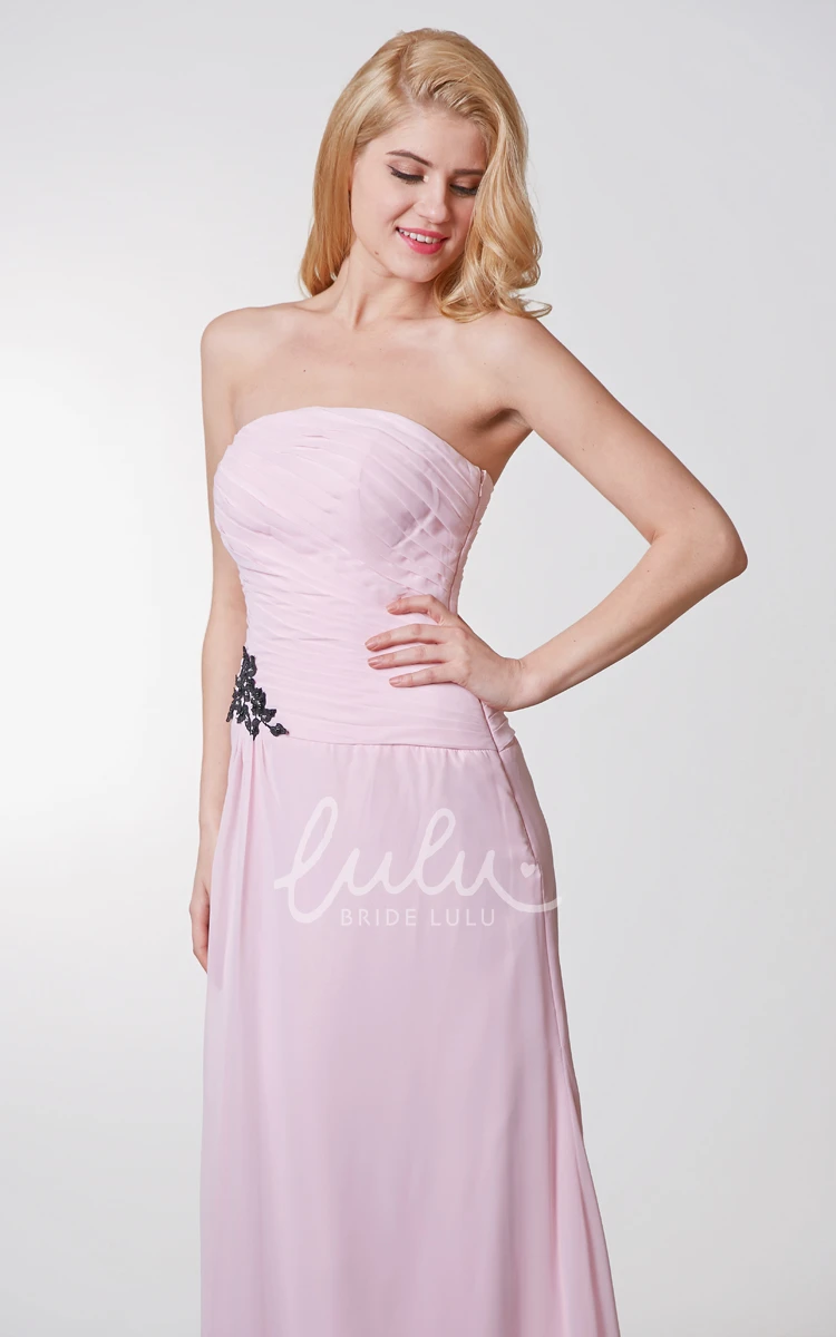 Elegant Strapless Ruched A-line Chiffon Bridesmaid Dress with Appliques