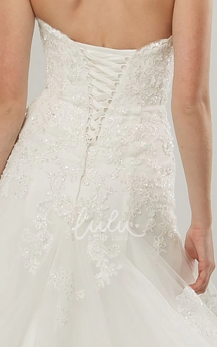 Strapped Lace&Tulle A-Line Wedding Dress with Beaded Appliques