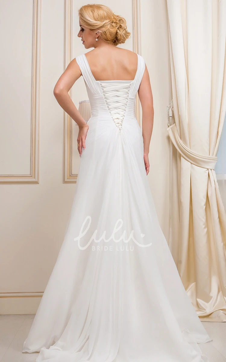 Ruched Strapped Chiffon Wedding Dress A-Line Sleeveless Floor-Length