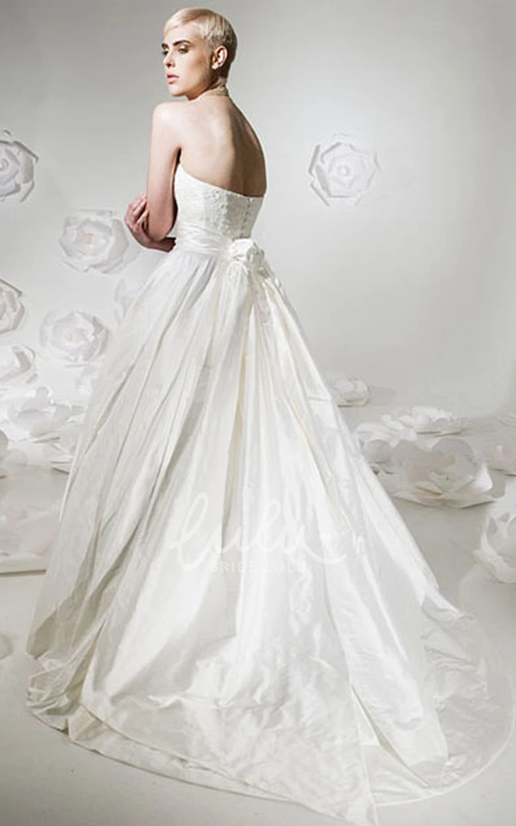 A-Line Sweetheart Satin Wedding Dress with Court Train and Backless Style Sleeveless Long