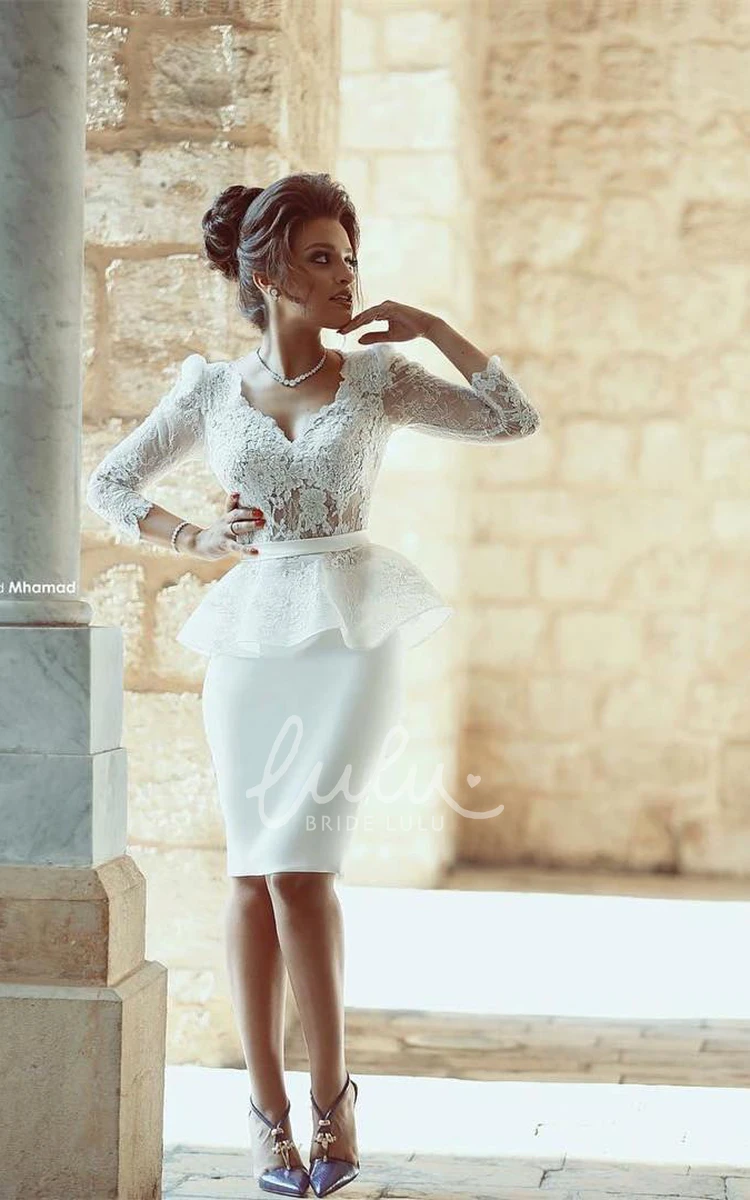 White Lace V-neck Bodycon Prom Dress Knee-length Elegant Formal Dress