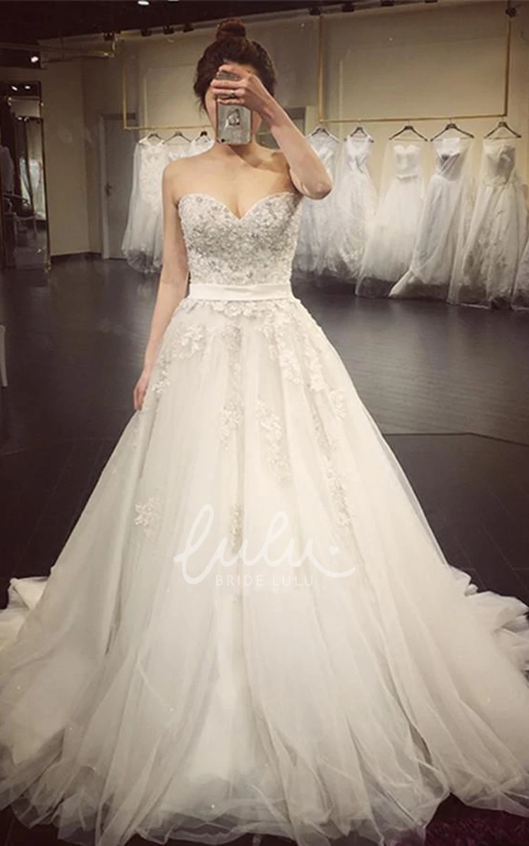 Lace Tulle Sweetheart Ball Gown Wedding Dress