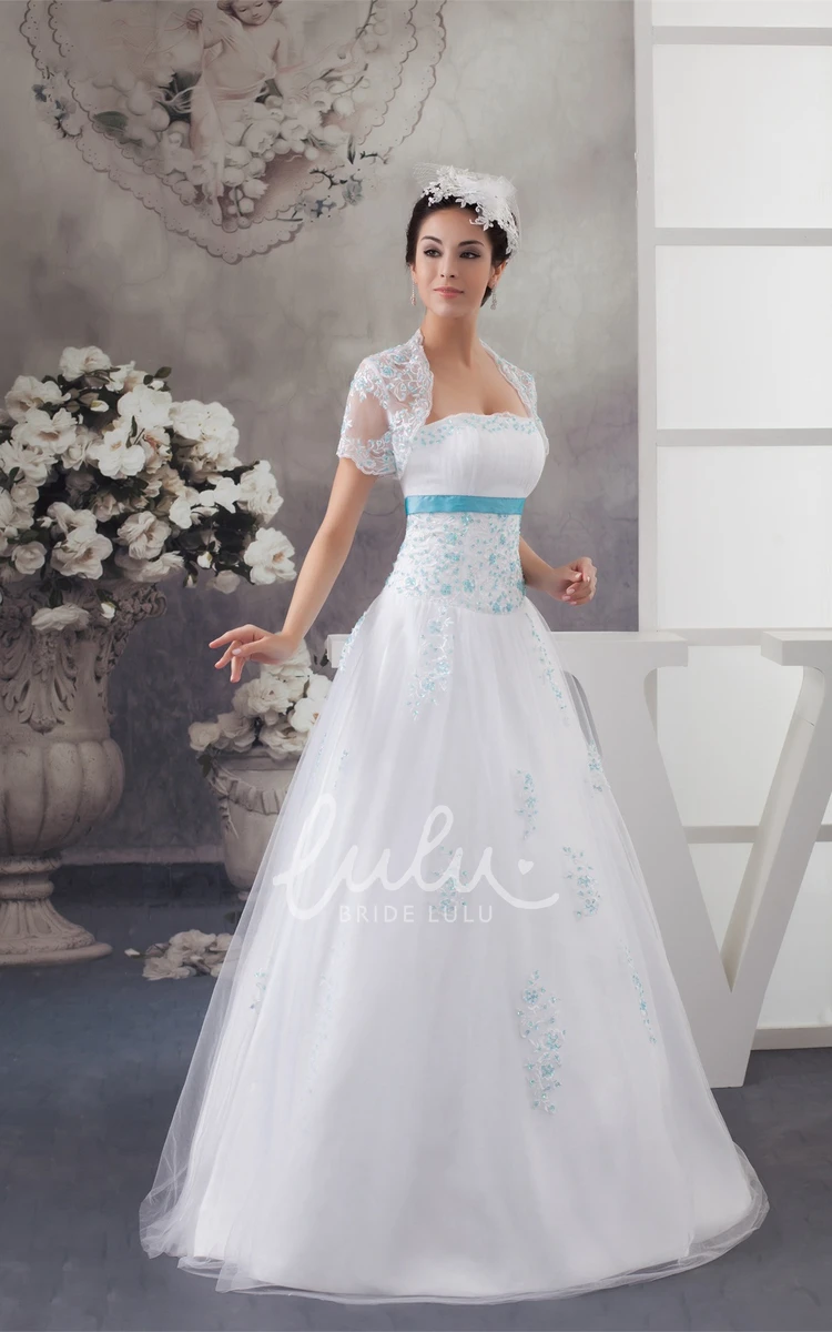 Lace Applique Tulle Strapless Wedding Dress with Bolero A-Line and Classy