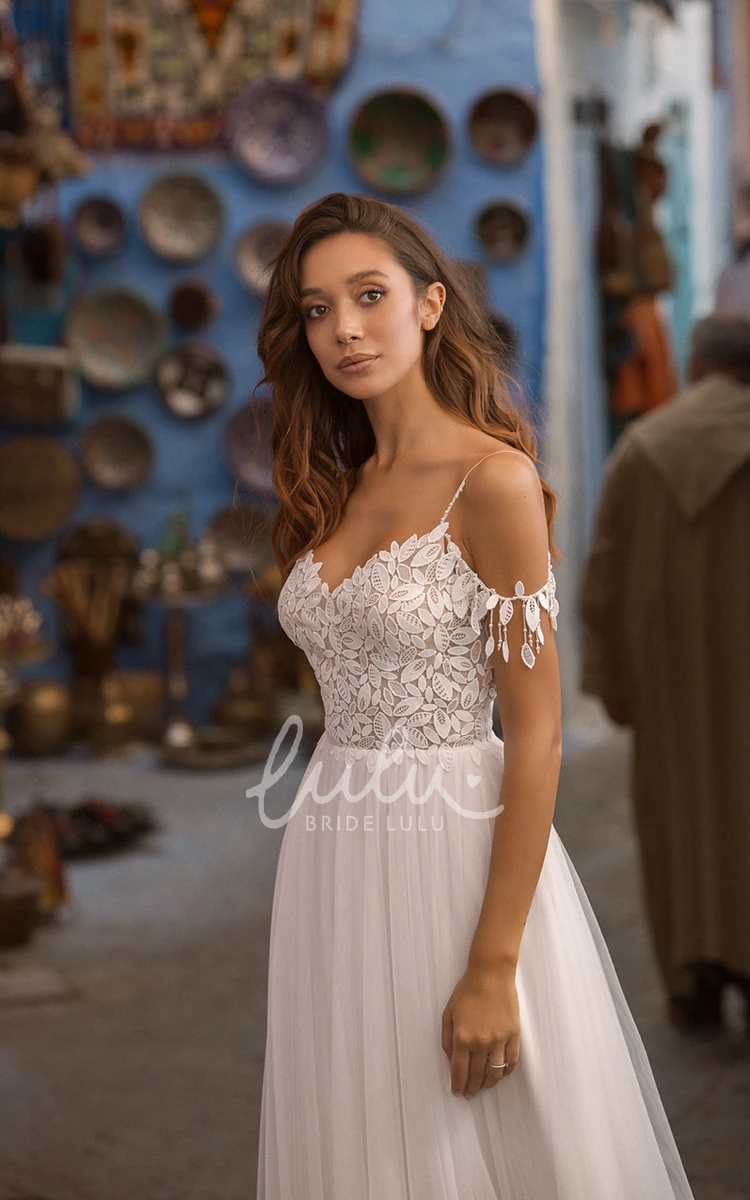 Lace V-neck Tulle Off-shoulder Sexy Wedding Dress with Ethereal Details