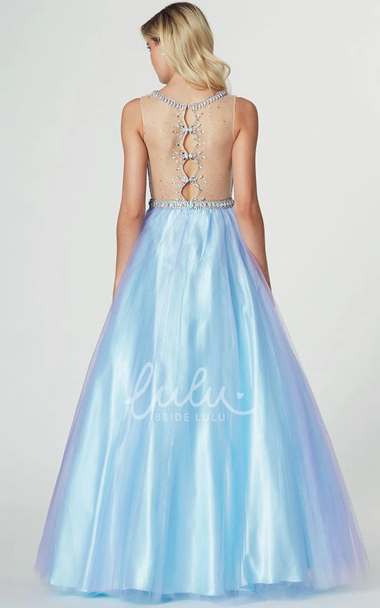 Maxi High Neck Sleeveless Ruched A-Line Tulle Prom Dress