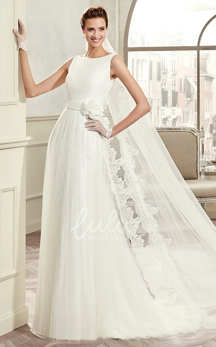 Draping Floral Waist Bridal Gown with Illusive Lace Back