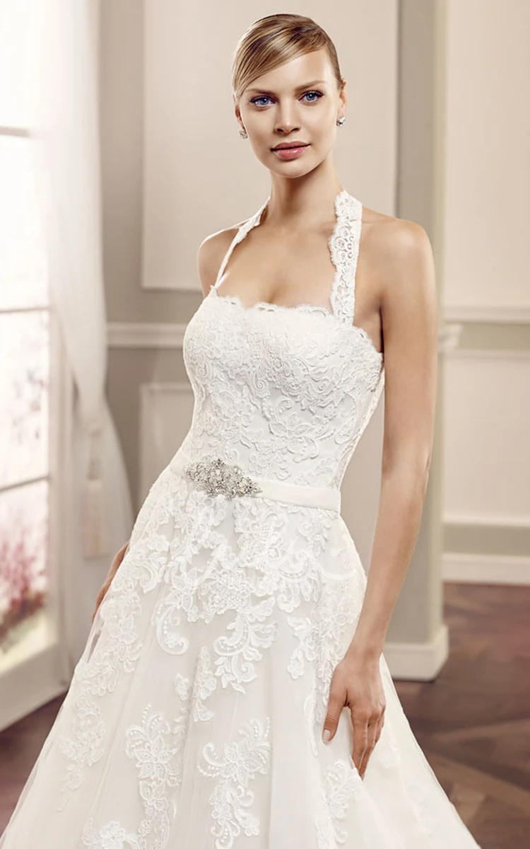 Halter Lace Ball-Gown Wedding Dress with Jewellery