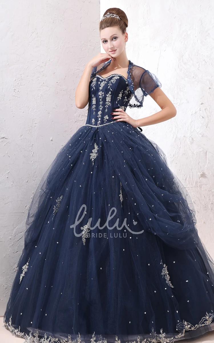 Princess Ball Gown Tulle Prom Dress with Appliques Exquisite Prom Dress