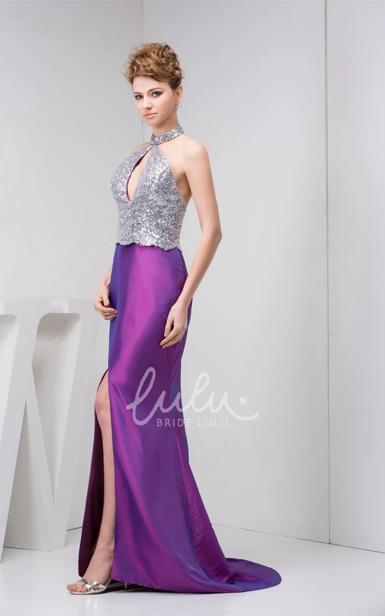 Halter Sleeveless Satin Mermaid Prom Dress with Sequins Elegant Dress