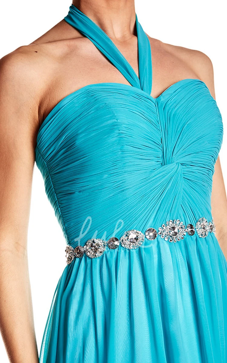 Criss-Cross Halter Chiffon Prom Dress Sleeveless Floor-Length