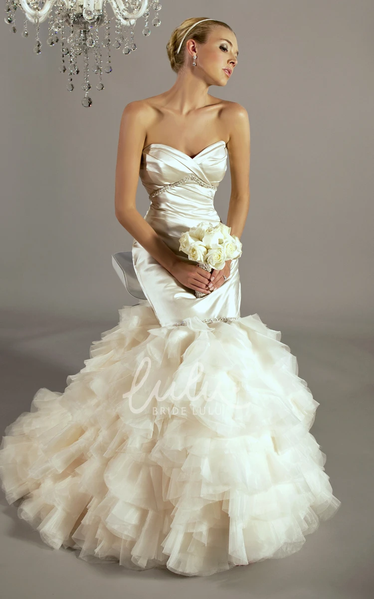 Satin Sweetheart Mermaid Wedding Dress Sleeveless with Ruched Bodice