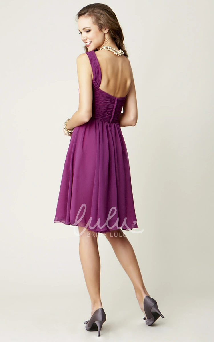 Ruched One-Shoulder Sleeveless Chiffon Bridesmaid Dress Knee-Length