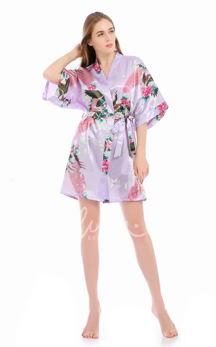 Floral Bride Bridesmaid Half Sleeved Short Robe