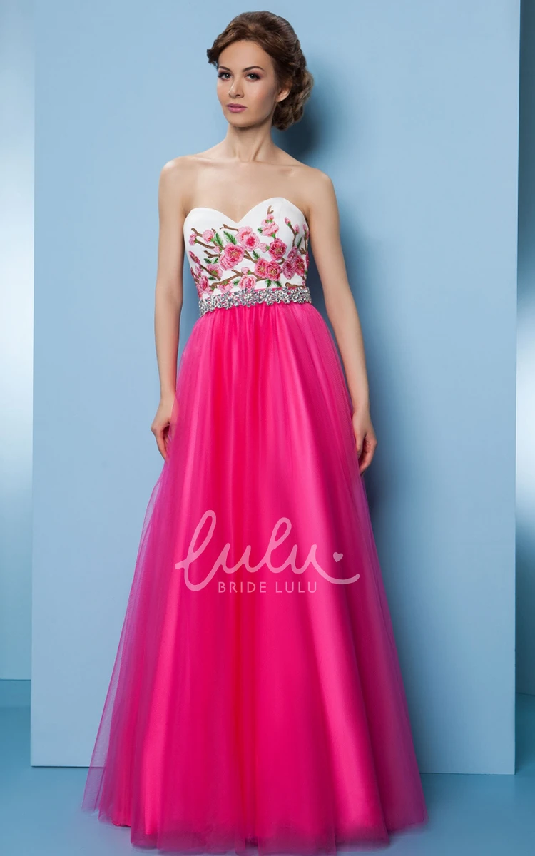 Embroidered A-Line Prom Dress with Sweetheart Neckline and Floor-Length