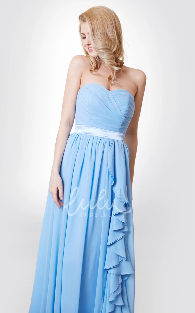 A-line Chiffon Long Prom Dress with Sweetheart Neckline and Satin Sash