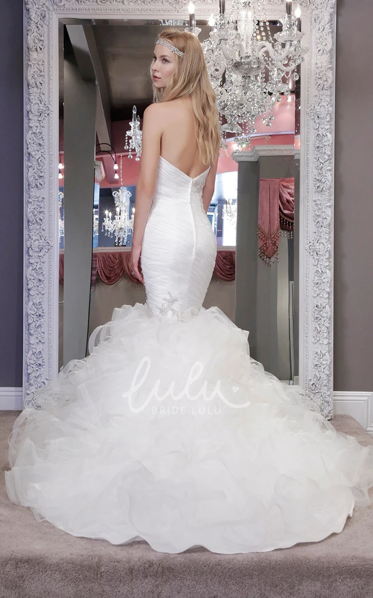 Sweetheart Mermaid Organza Wedding Dress with Beading and Ruffles