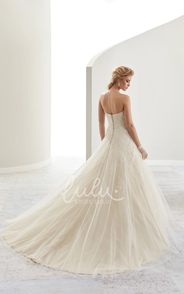 Fine Embroidery Sweetheart A-Line Wedding Dress with Low Back