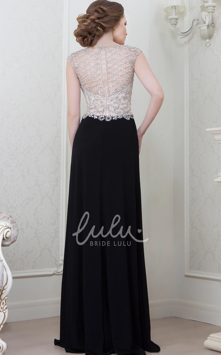 Beaded Cap-Sleeve A-Line Floor-Length Evening Dress Classy Prom Dress