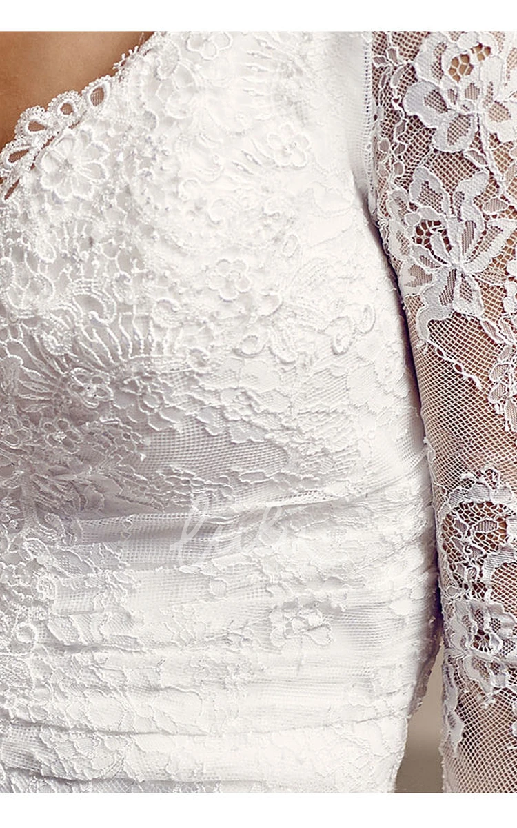 Long-Sleeve Lace V-Neck Wedding Dress with Train