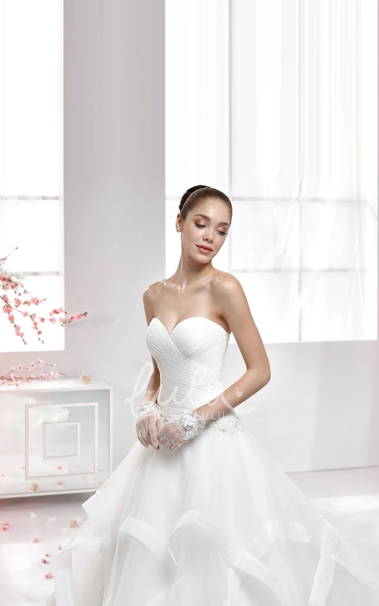 Sweetheart Pleating Wedding Gown with Ruffle Skirt and Brush Train