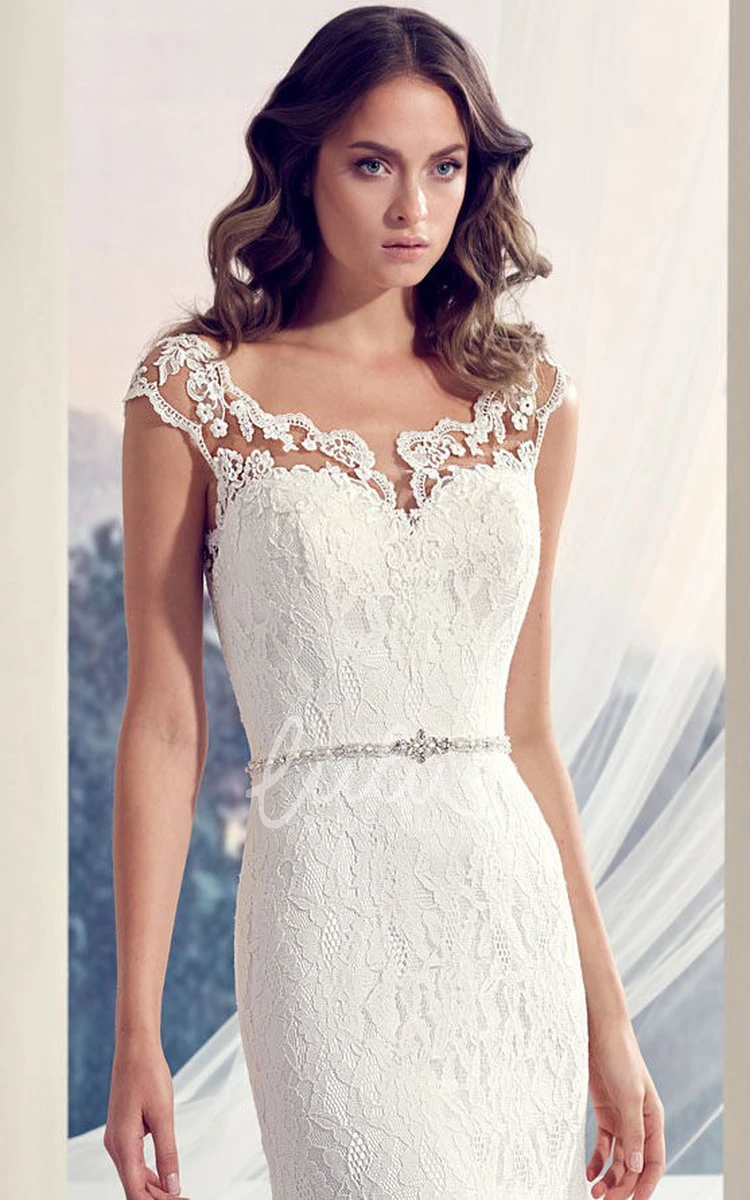 Jeweled Lace Wedding Dress with Split-Front and Floor-Length