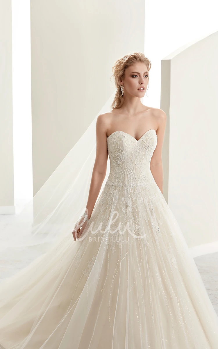 Fine Embroidery Sweetheart A-Line Wedding Dress with Low Back