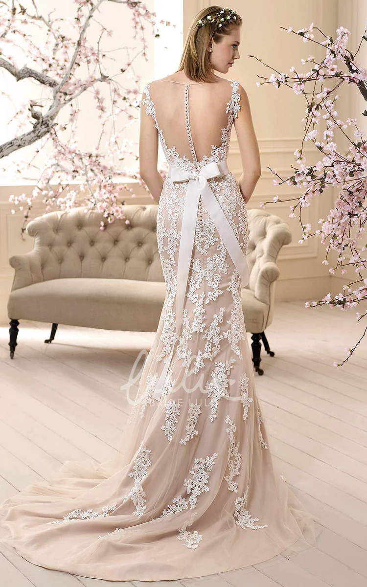 V-Neck Sleeveless Trumpet Lace&Tulle Wedding Dress