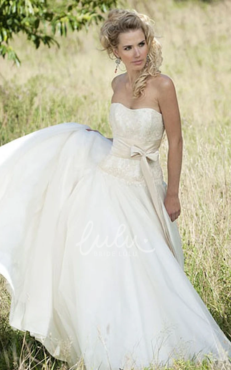 Chiffon Appliqued Wedding Dress with Bow Strapless Long