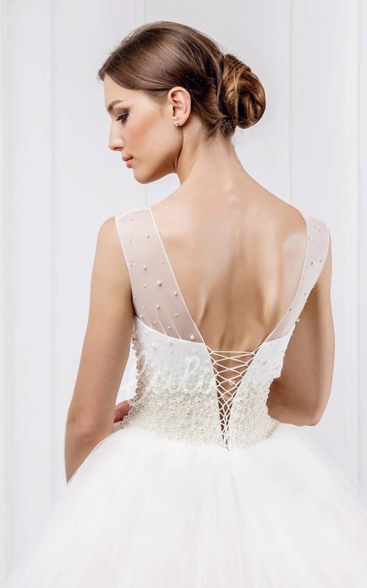 Bateau Crystal Corset Ball-Gown Wedding Dress with Court Train Sleeveless