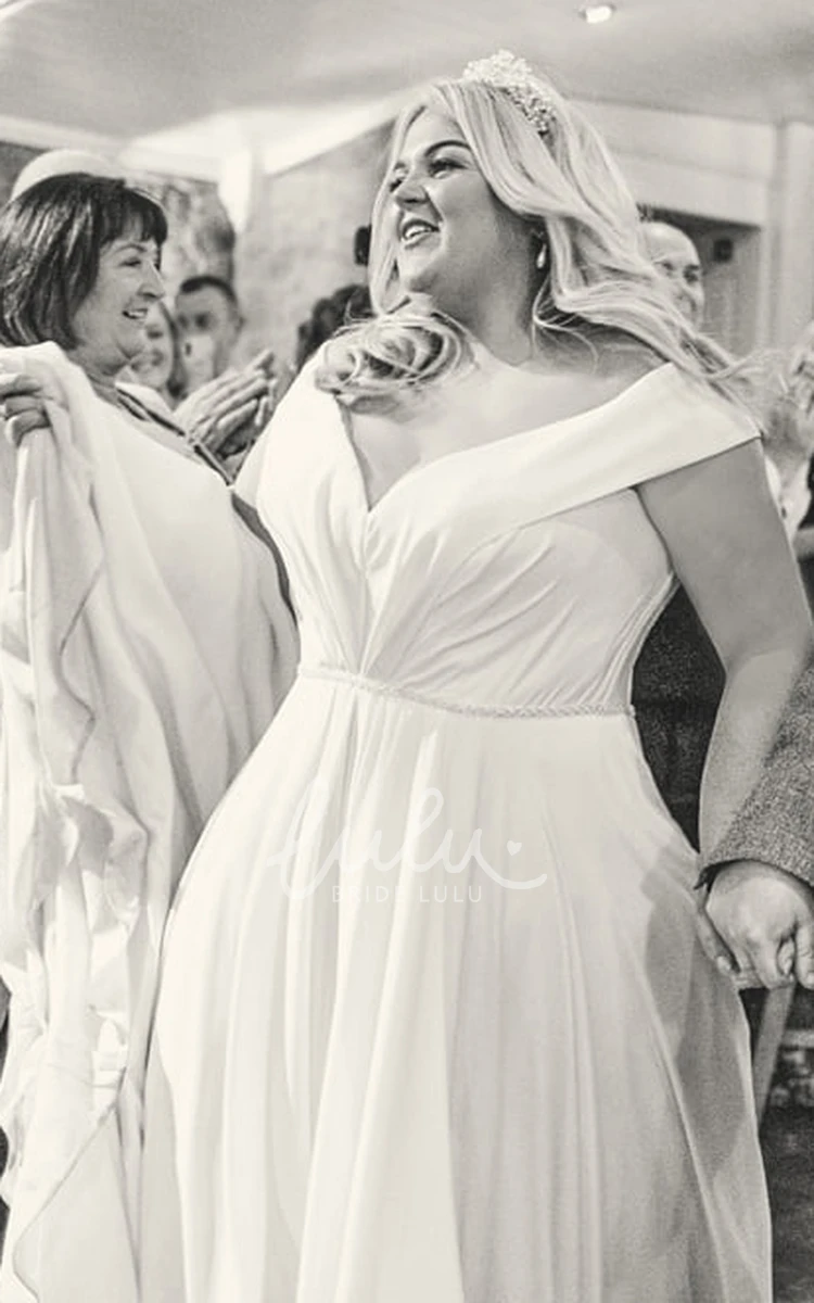 Simple Sleeveless Plus Size Off-the-shoulder A-Line Wedding Dress with Long Train Country