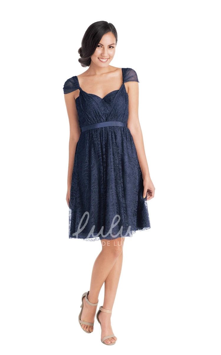 Ribboned Lace Cap Sleeve Sweetheart Short Bridesmaid Dress in Multiple Colors