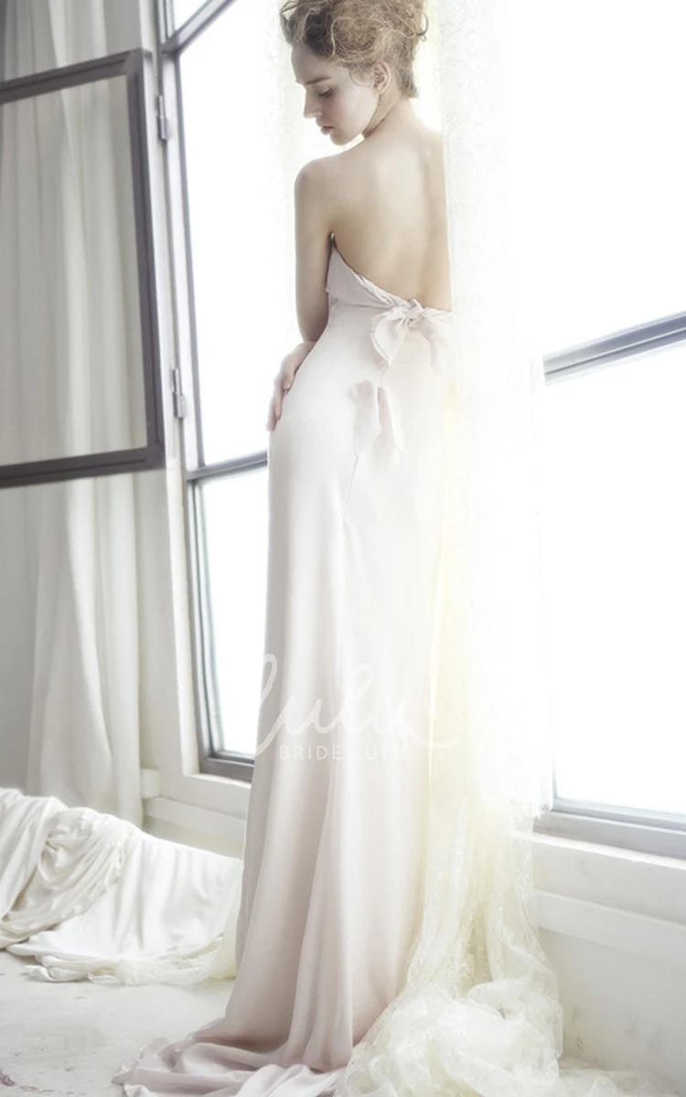 Backless Sheath Floor-Length Wedding Dress with Bow and Brush Train