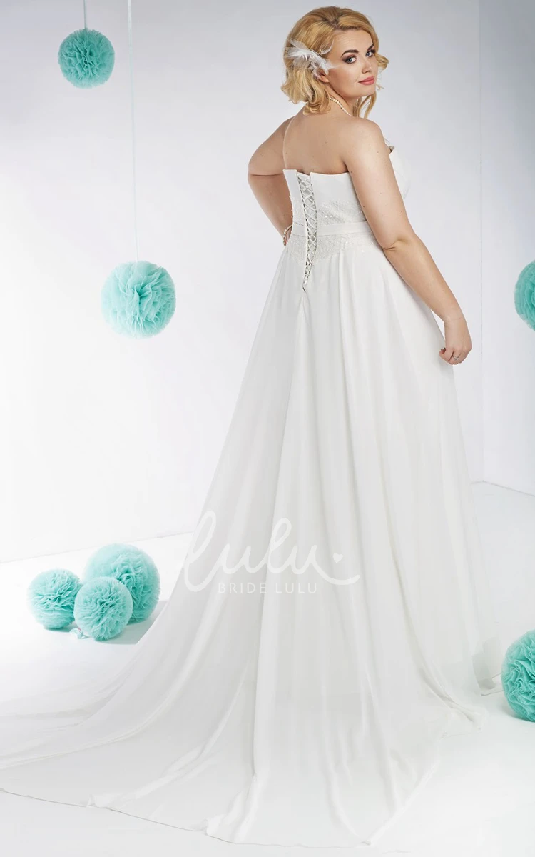 Chiffon&Satin A-Line Maxi Wedding Dress with Appliques Plus Size
