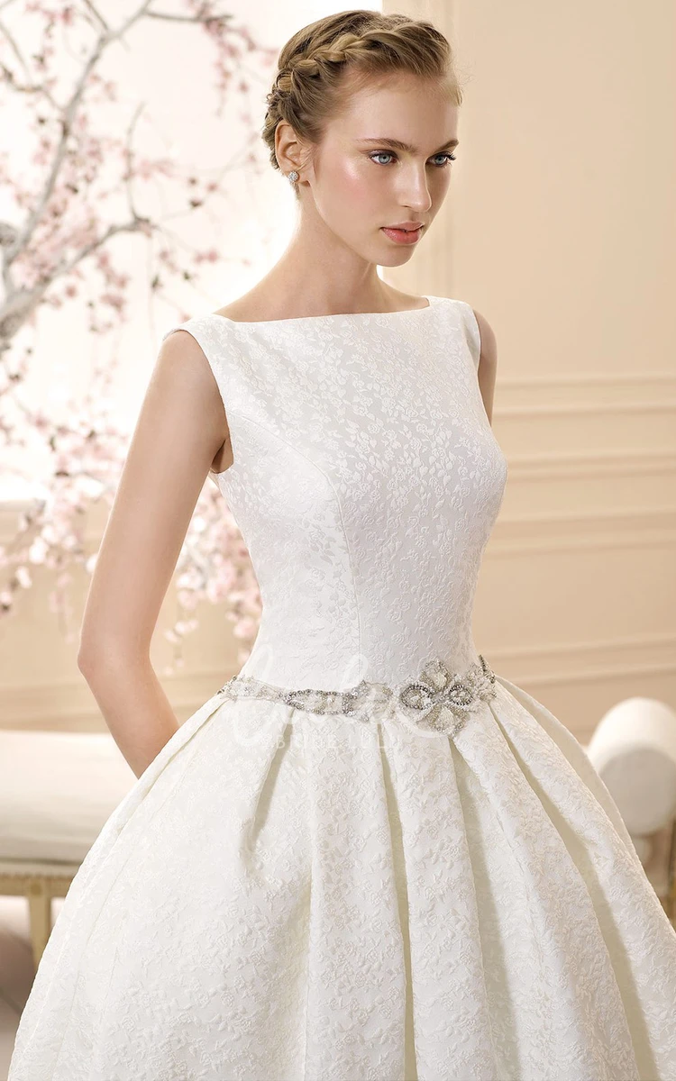 Jeweled Sleeveless Ball Gown Wedding Dress with Embroidery Elegant Bridal Gown